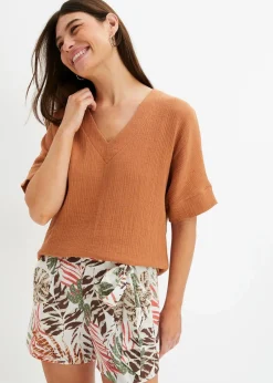 bonprix Bekleidung·Jacken & Mäntel|Blusen & Tuniken^Bluse aus reiner Baumwolle braun