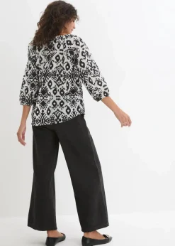 bonprix Bekleidung·Jacken & Mäntel|Blusen & Tuniken^Bluse aus reiner Baumwolle weiß/schwarz