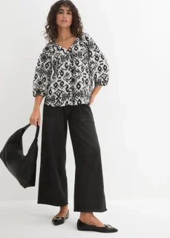 bonprix Bekleidung·Jacken & Mäntel|Blusen & Tuniken^Bluse aus reiner Baumwolle weiß/schwarz