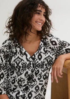 bonprix Bekleidung·Jacken & Mäntel|Blusen & Tuniken^Bluse aus reiner Baumwolle weiß/schwarz