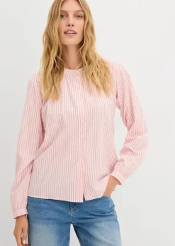 bonprix Bekleidung·Jacken & Mäntel|Blusen & Tuniken^Bluse aus reiner Baumwolle mediumpink/wollweiß/altrosa gestreift