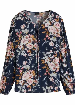 bonprix Bekleidung·Jacken & Mäntel|Nachhaltigere Materialien^Bluse aus reiner Viskose dunkelblau floral
