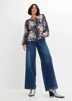 bonprix Bekleidung·Jacken & Mäntel|Nachhaltigere Materialien^Bluse aus reiner Viskose dunkelblau floral