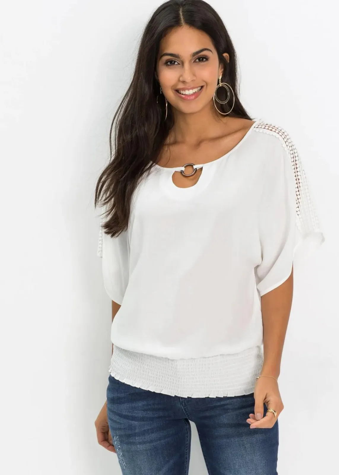 bonprix Blusen & Tuniken|Nachhaltigere Materialien^Bluse aus reiner Viskose wollweiß