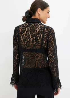 bonprix Bekleidung·Jacken & Mäntel|Blusen & Tuniken^Bluse aus Spitze schwarz