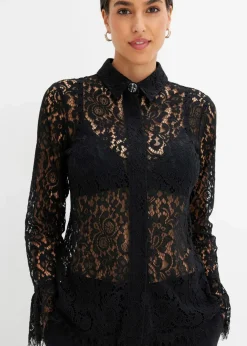 bonprix Bekleidung·Jacken & Mäntel|Blusen & Tuniken^Bluse aus Spitze schwarz