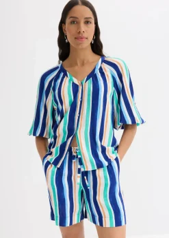 bonprix Bekleidung·Jacken & Mäntel|Blusen & Tuniken^Bluse aus strukturierter Viskose arktikblau/hellblau/weiß gestreift