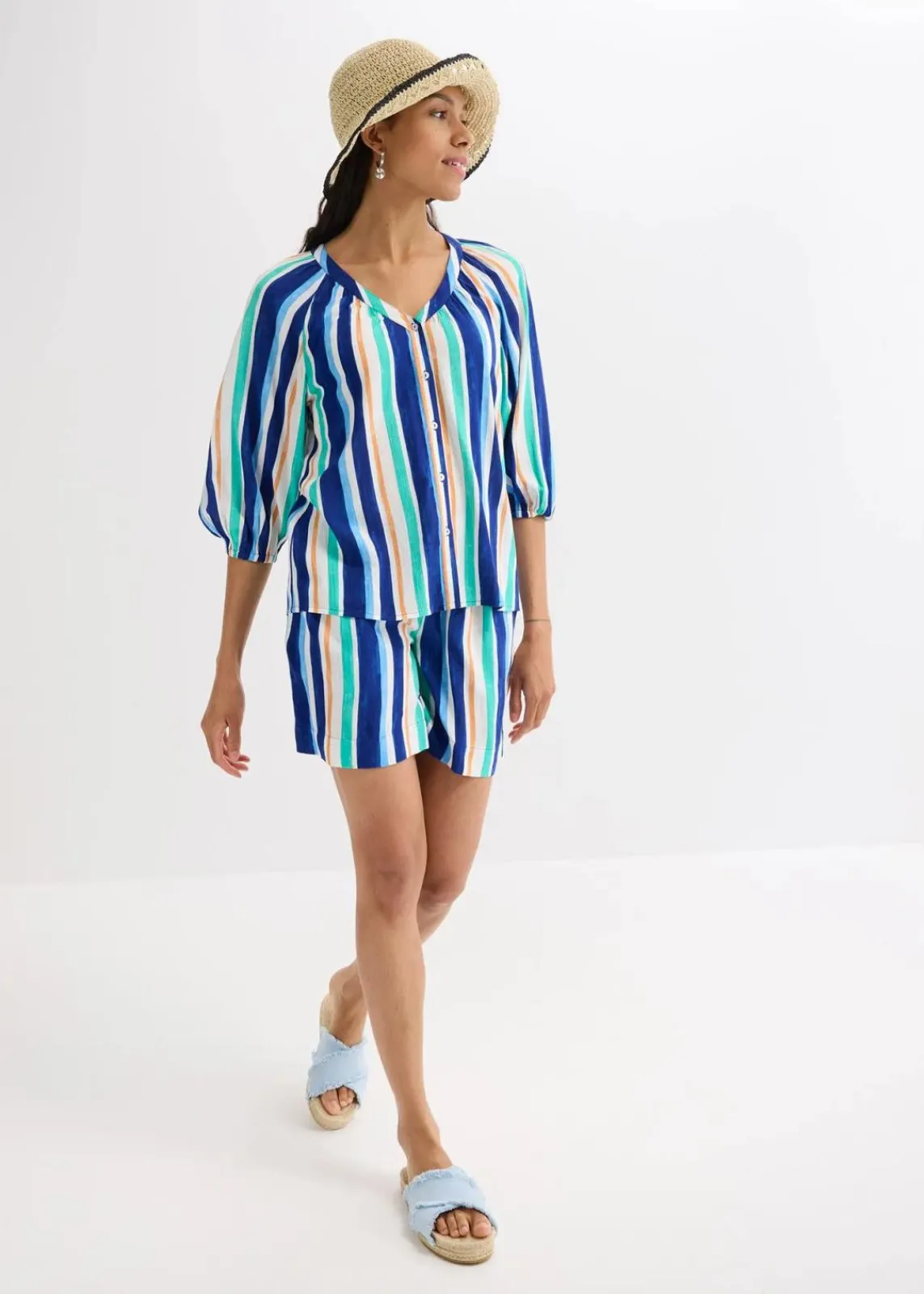bonprix Bekleidung·Jacken & Mäntel|Blusen & Tuniken^Bluse aus strukturierter Viskose arktikblau/hellblau/weiß gestreift