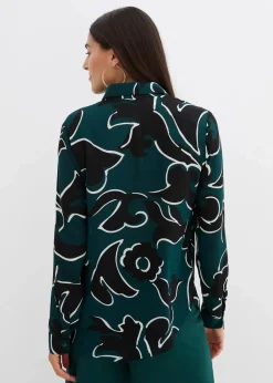 bonprix Blusen & Tuniken|Bekleidung·Jacken & Mäntel^Bluse bedruckt tiefgrün/schwarz bedruckt
