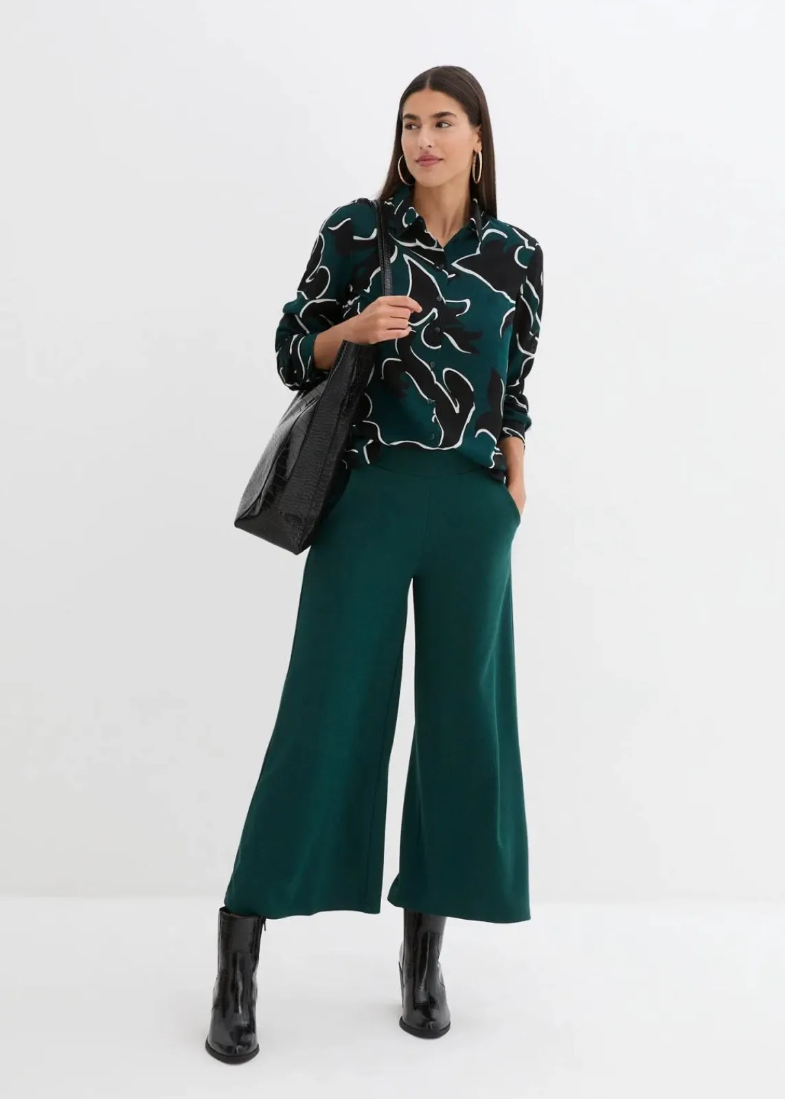 bonprix Blusen & Tuniken|Bekleidung·Jacken & Mäntel^Bluse bedruckt tiefgrün/schwarz bedruckt
