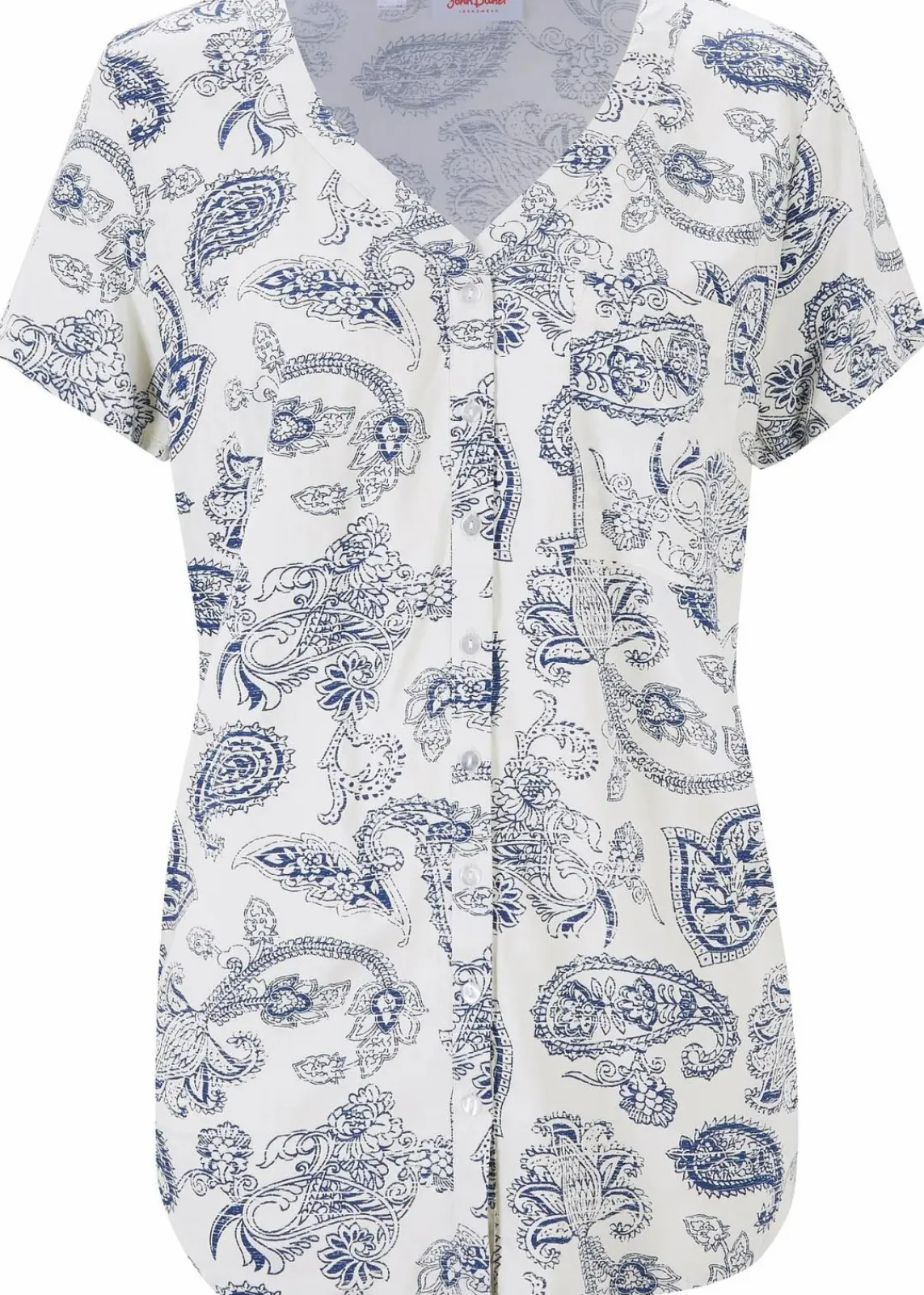 bonprix Bekleidung·Jacken & Mäntel|Blusen & Tuniken^Bluse, Kurzarm wollweiß/indigo Paisley