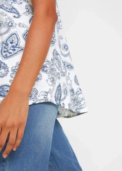 bonprix Bekleidung·Jacken & Mäntel|Blusen & Tuniken^Bluse, Kurzarm wollweiß/indigo Paisley