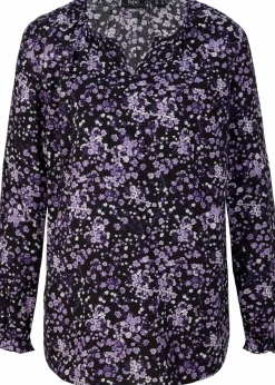 bonprix Bekleidung·Jacken & Mäntel|Blusen & Tuniken^Bluse, langarm schwarz/hyazinthenlila geblümt