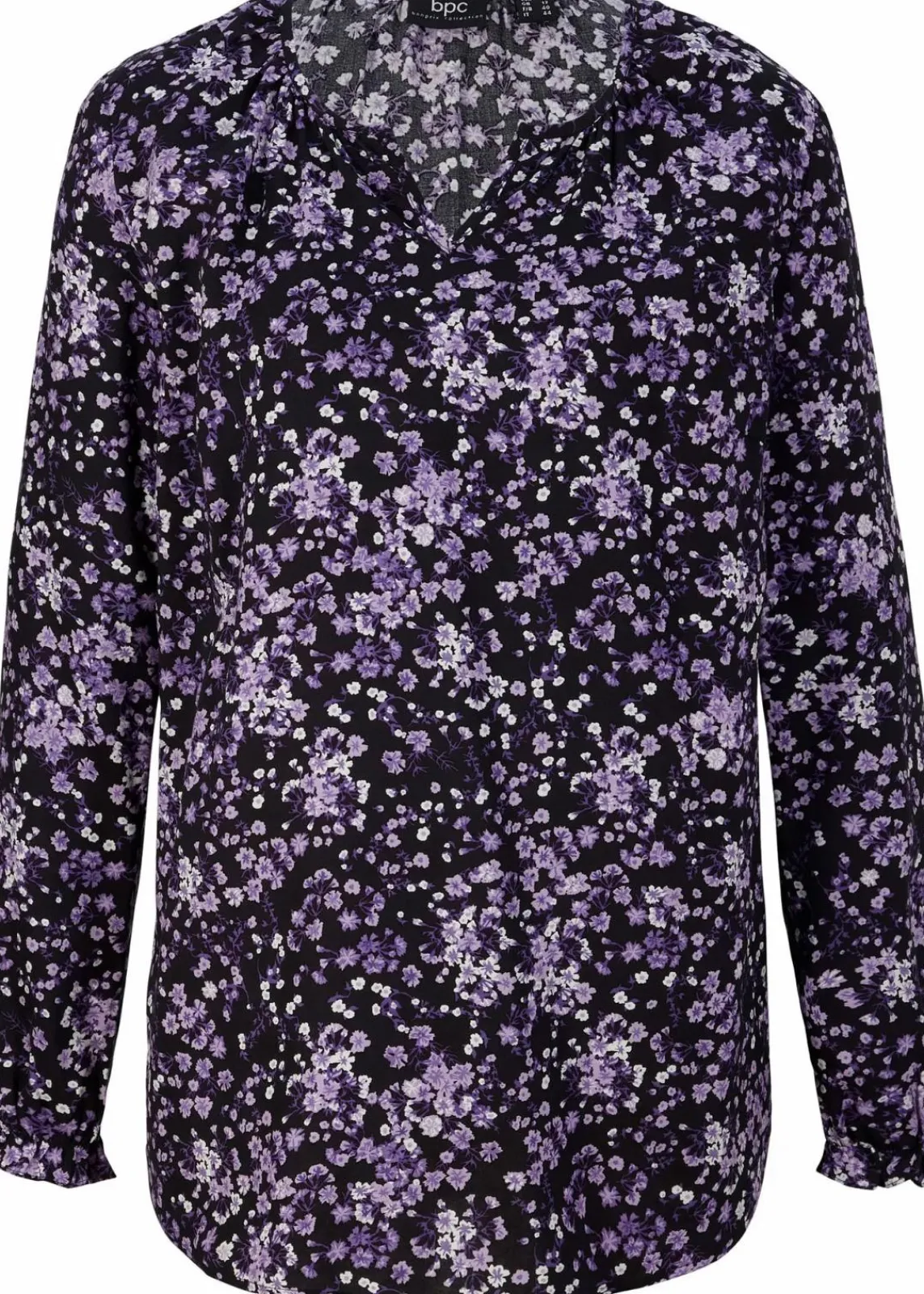 bonprix Bekleidung·Jacken & Mäntel|Blusen & Tuniken^Bluse, langarm schwarz/hyazinthenlila geblümt