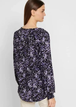 bonprix Bekleidung·Jacken & Mäntel|Blusen & Tuniken^Bluse, langarm schwarz/hyazinthenlila geblümt