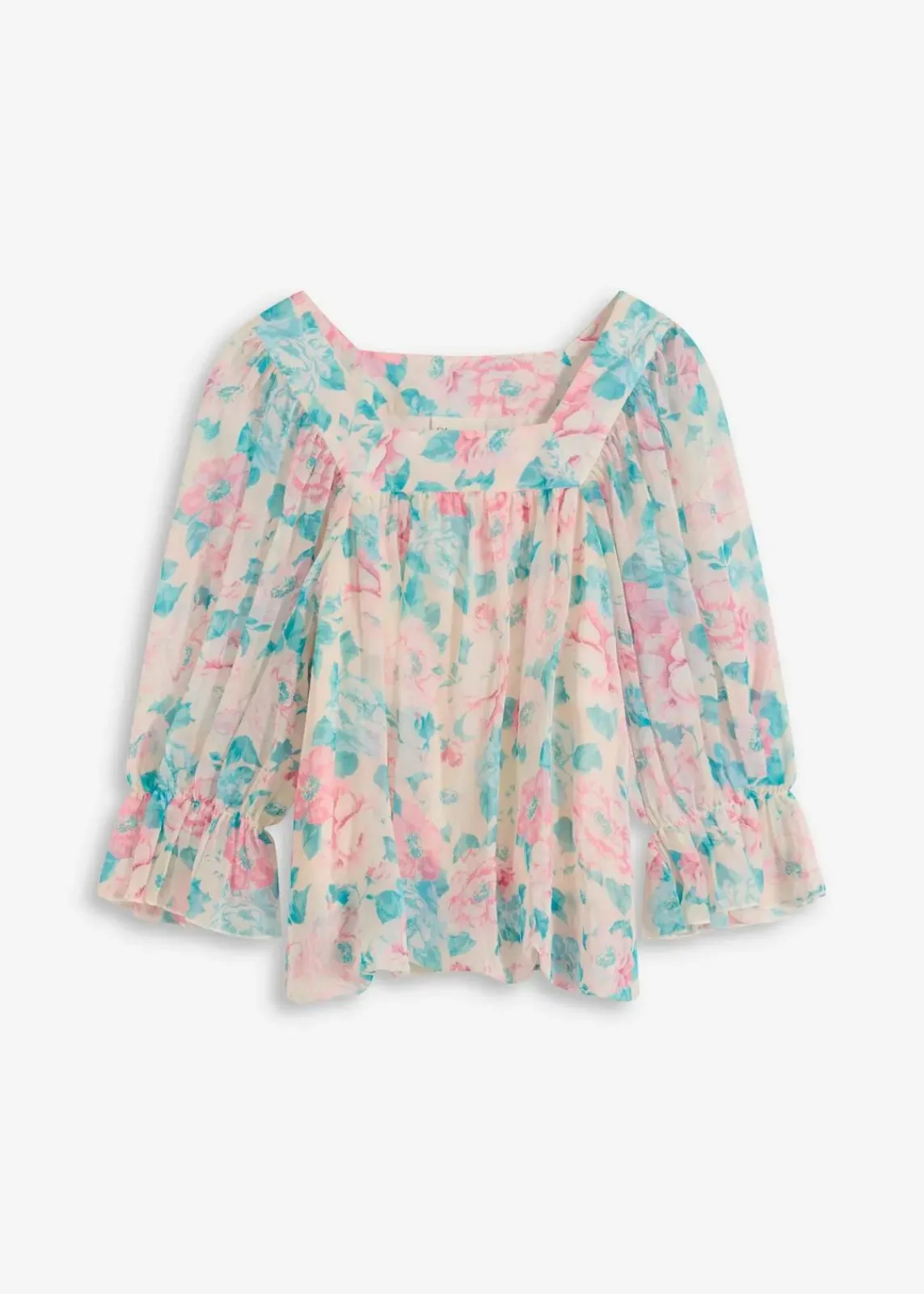 bonprix Bekleidung·Jacken & Mäntel|Blusen & Tuniken^Bluse mit Ballonsaum beige geblümt