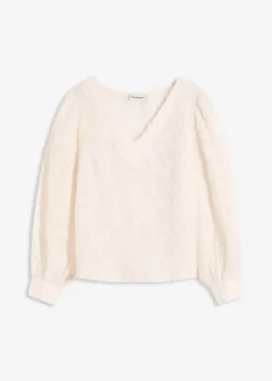 bonprix Blusen & Tuniken^Bluse mit floralem Strukturmuster creme