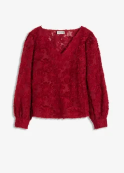 bonprix Blusen & Tuniken^Bluse mit floralem Strukturmuster pflaumenrot