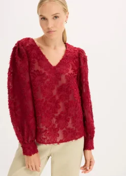 bonprix Blusen & Tuniken^Bluse mit floralem Strukturmuster pflaumenrot