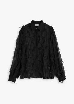 bonprix Blusen & Tuniken^Bluse mit Fransen-Details schwarz
