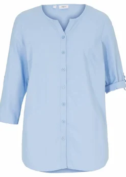 bonprix Blusen & Tuniken|Bekleidung·Jacken & Mäntel^Bluse mit Leinen, 3/4 Arm perlblau