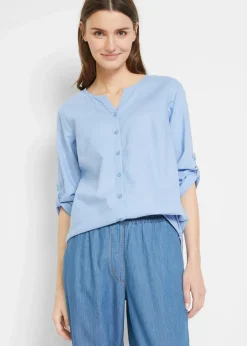 bonprix Blusen & Tuniken|Bekleidung·Jacken & Mäntel^Bluse mit Leinen, 3/4 Arm perlblau