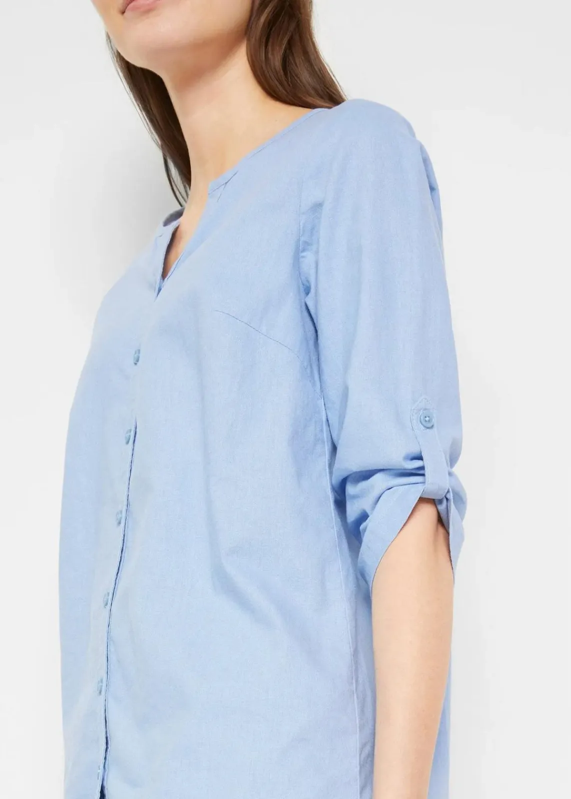 bonprix Blusen & Tuniken|Bekleidung·Jacken & Mäntel^Bluse mit Leinen, 3/4 Arm perlblau