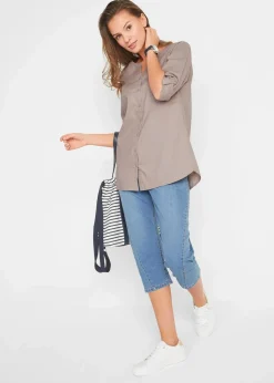 bonprix Blusen & Tuniken|Bekleidung·Jacken & Mäntel^Bluse mit Leinen, 3/4 Arm naturstein