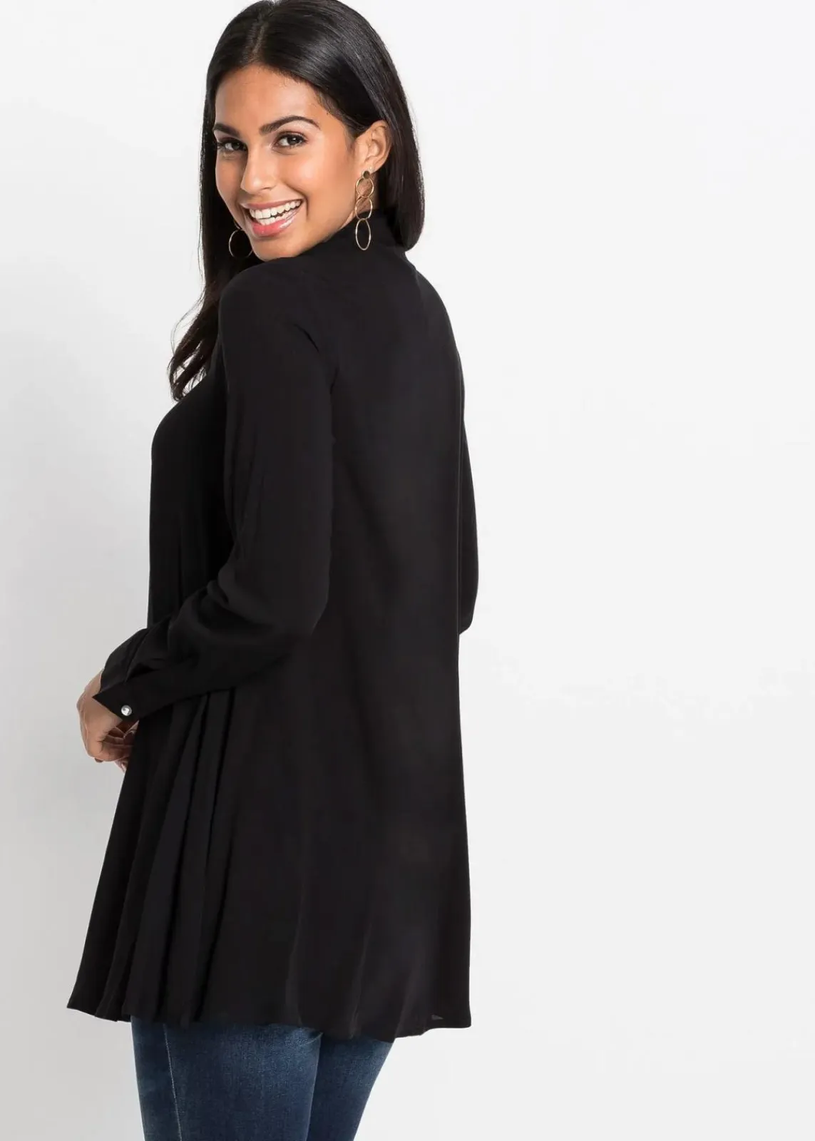 bonprix Bekleidung·Jacken & Mäntel|Blusen & Tuniken^Bluse mit Perlenknopfleiste schwarz