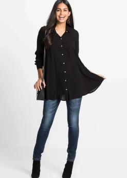 bonprix Bekleidung·Jacken & Mäntel|Blusen & Tuniken^Bluse mit Perlenknopfleiste schwarz