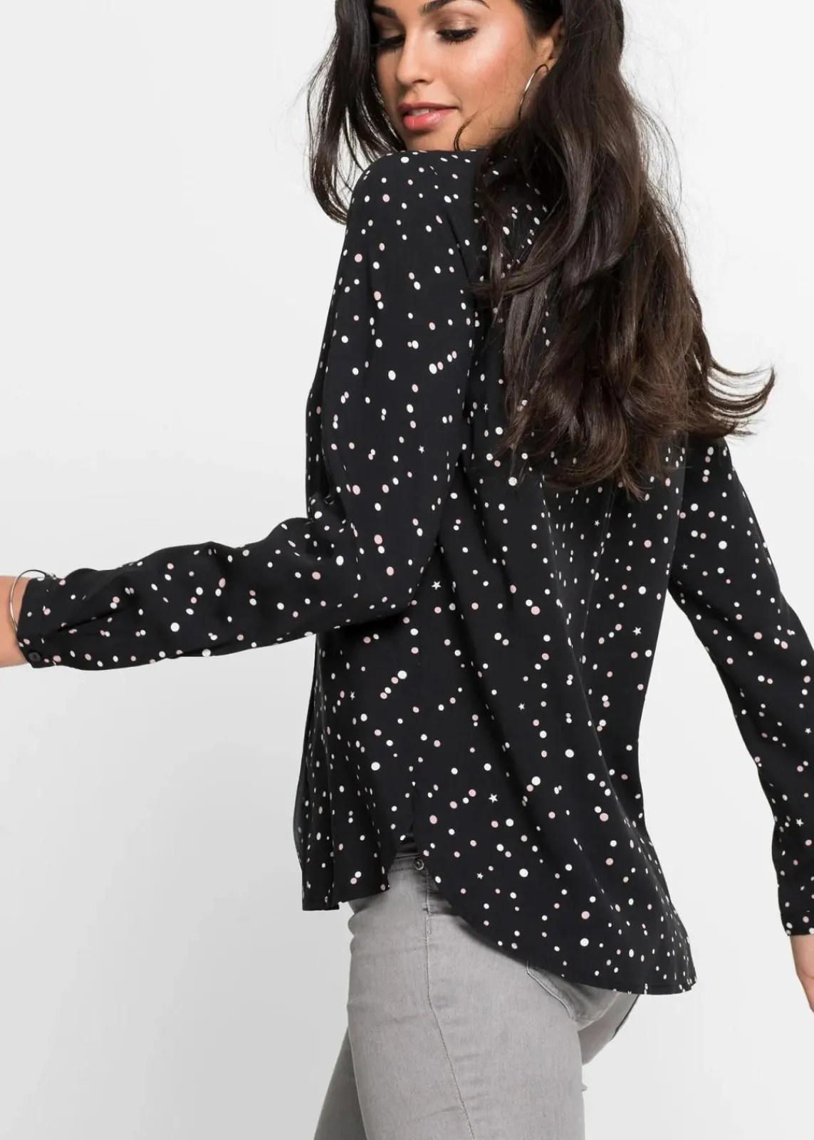 bonprix Bekleidung·Jacken & Mäntel|Blusen & Tuniken^Bluse mit Pünktchen schwarz gepunktet