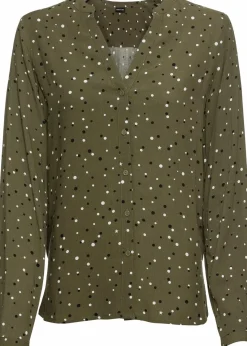 bonprix Nachhaltigere Materialien|Blusen & Tuniken^Bluse mit Pünktchen dunkeloliv gepunktet