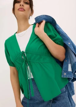 bonprix Blusen & Tuniken|Bekleidung·Jacken & Mäntel^Bluse mit Schleifen edelsteingrün