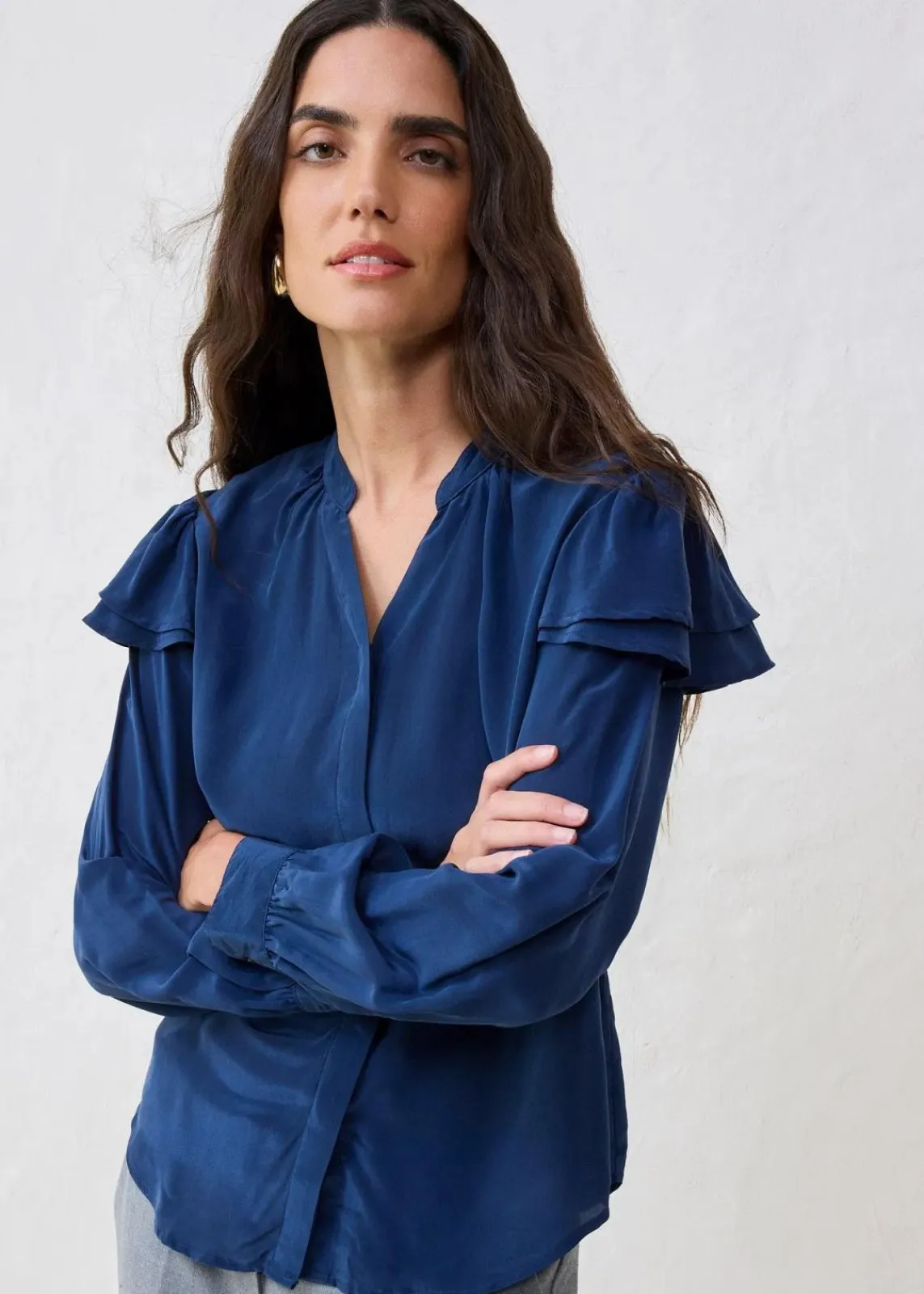 bonprix Bekleidung·Jacken & Mäntel|Blusen & Tuniken^Bluse mit Seidenanteil dunkelblau