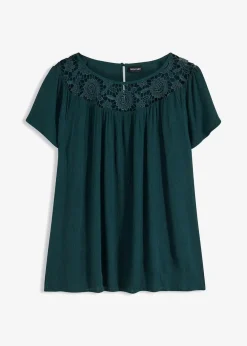 bonprix Bekleidung·Jacken & Mäntel|Blusen & Tuniken^Bluse mit Spitze tiefgrün