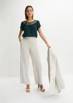 bonprix Bekleidung·Jacken & Mäntel|Blusen & Tuniken^Bluse mit Spitze tiefgrün