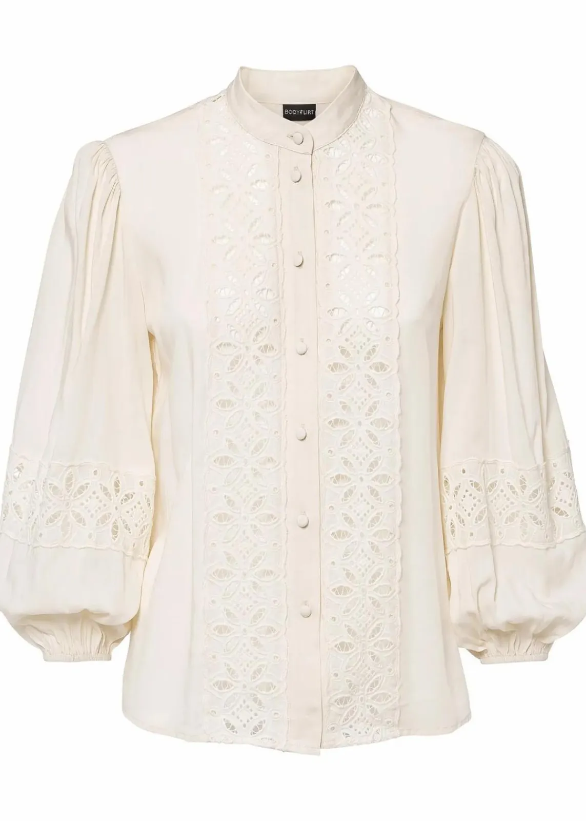bonprix Bekleidung·Jacken & Mäntel|Blusen & Tuniken^Bluse mit Spitze aus softem Viskose-Mix wollweiß
