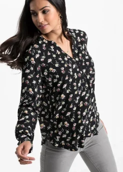 bonprix Bekleidung·Jacken & Mäntel|Nachhaltigere Materialien^Bluse mit V-Ausschnitt schwarz geblümt
