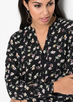 bonprix Bekleidung·Jacken & Mäntel|Nachhaltigere Materialien^Bluse mit V-Ausschnitt schwarz geblümt