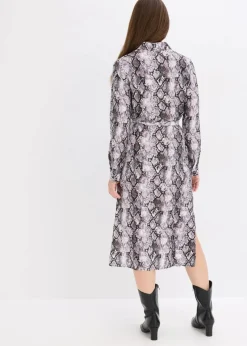 bonprix Bekleidung·Pullover & Strickjacken|Kleider^Blusenkleid graubraun schlange bedruckt