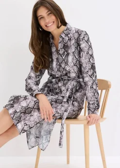 bonprix Bekleidung·Pullover & Strickjacken|Kleider^Blusenkleid graubraun schlange bedruckt