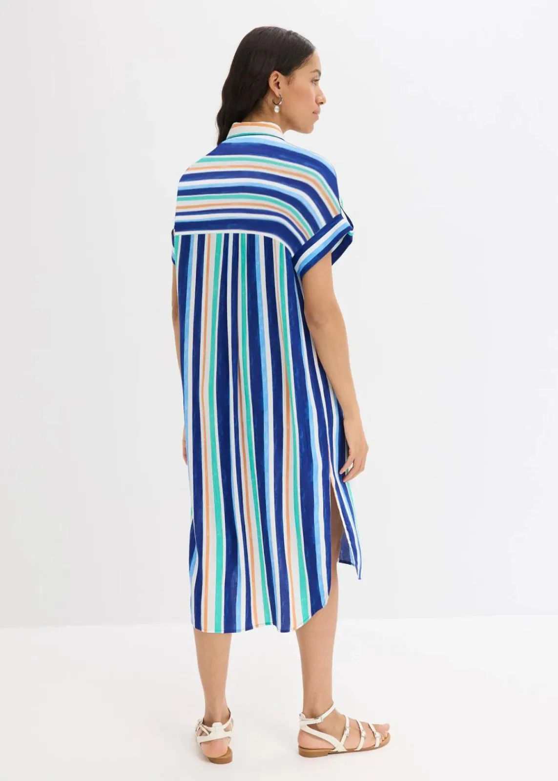 bonprix Kleider|Nachhaltigere Materialien^Blusenkleid aus fließender Viskose arktikblau/hellblau/weiß gestreift