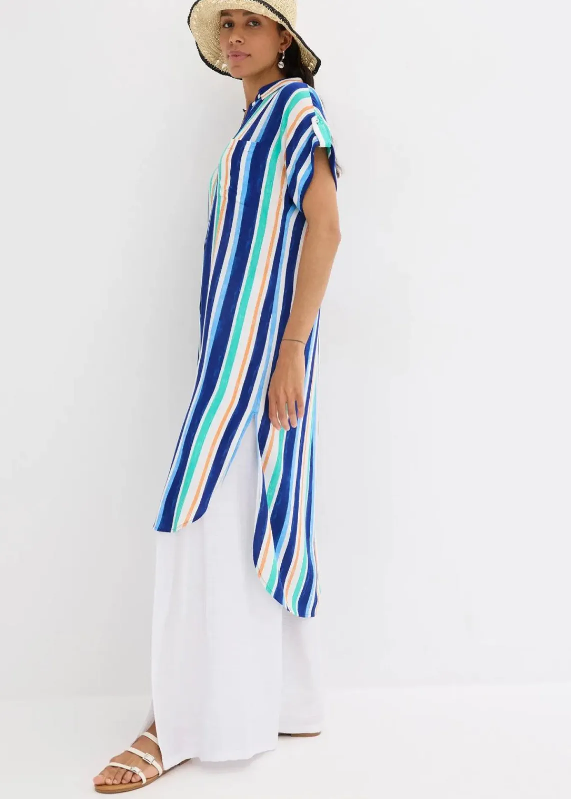 bonprix Kleider|Nachhaltigere Materialien^Blusenkleid aus fließender Viskose arktikblau/hellblau/weiß gestreift
