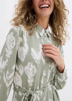 bonprix Kleider|Bekleidung·Pullover & Strickjacken^Blusenkleid aus fließender Viskose seegras/wollweiß bedruckt