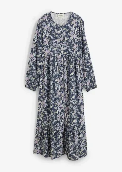 bonprix Kleider|Nachhaltigere Materialien^Blusenkleid aus fließender Viskose eisblau geblümt