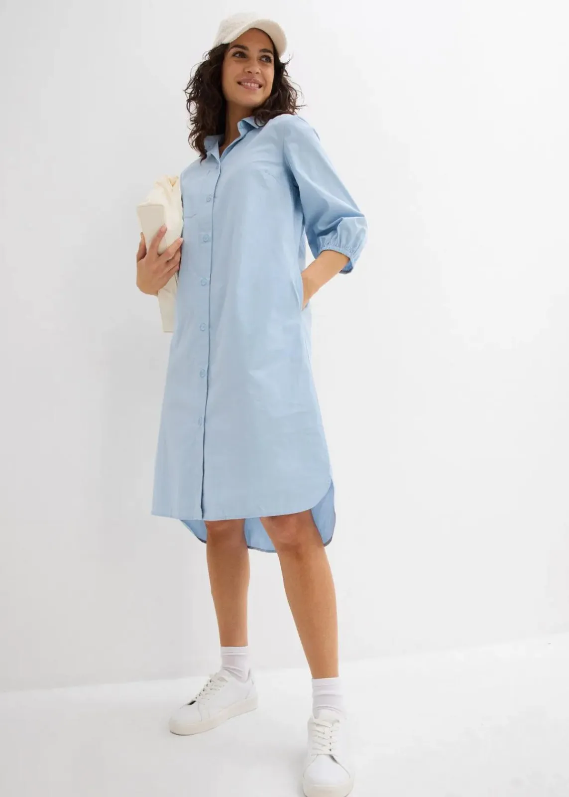 bonprix Nachhaltigere Materialien|Kleider^Blusenkleid aus leichter Baumwolle hellblau
