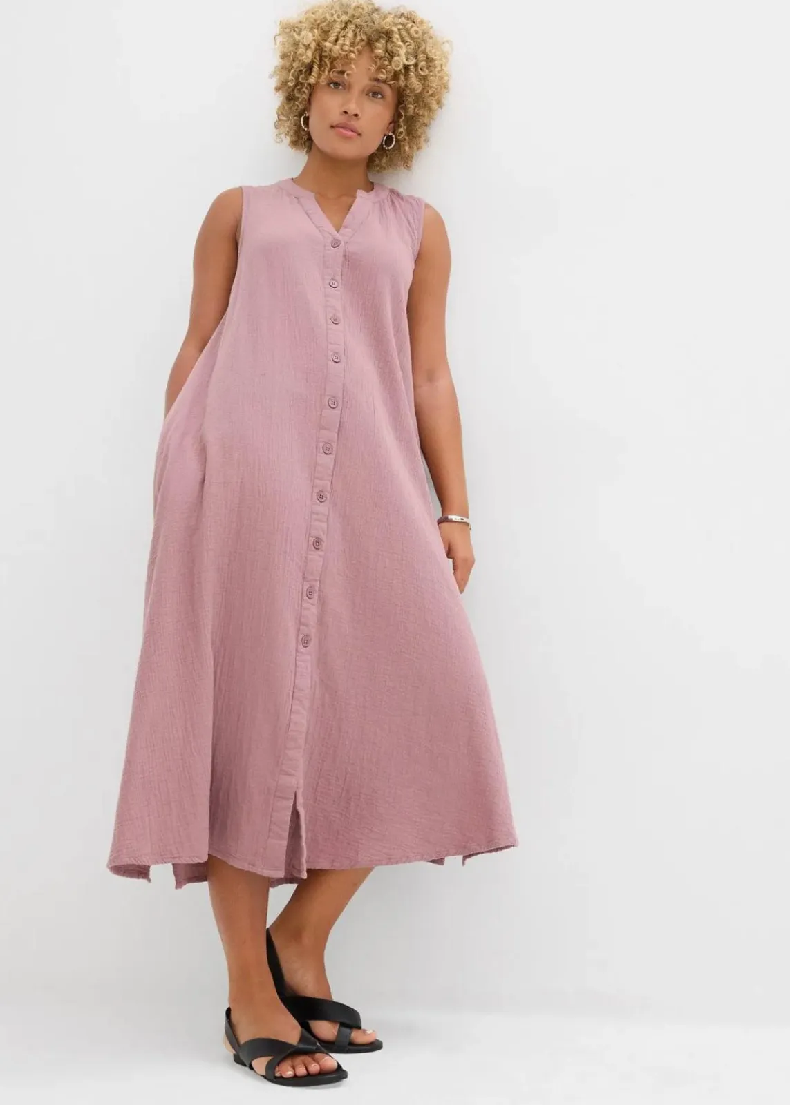 bonprix Kleider^Blusenkleid aus Musselin matt violett