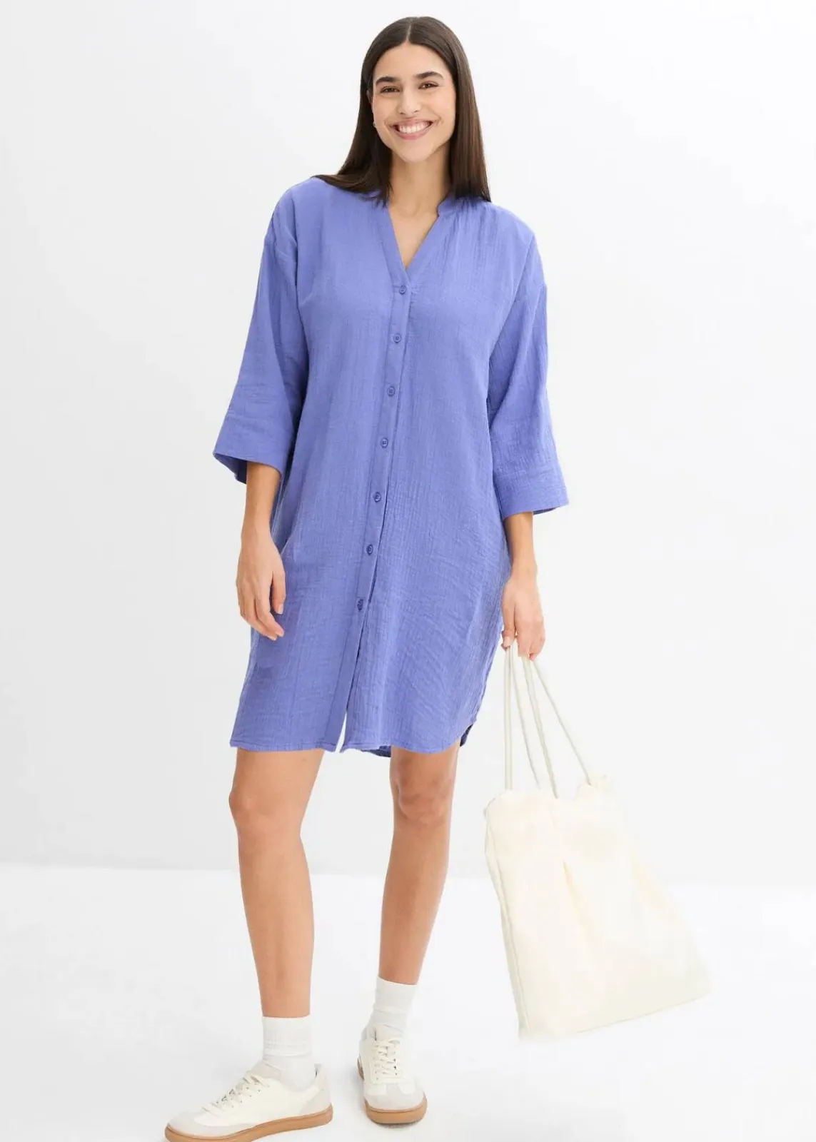 bonprix Kleider|Bekleidung·Pullover & Strickjacken^Blusenkleid aus Musselin lilablau