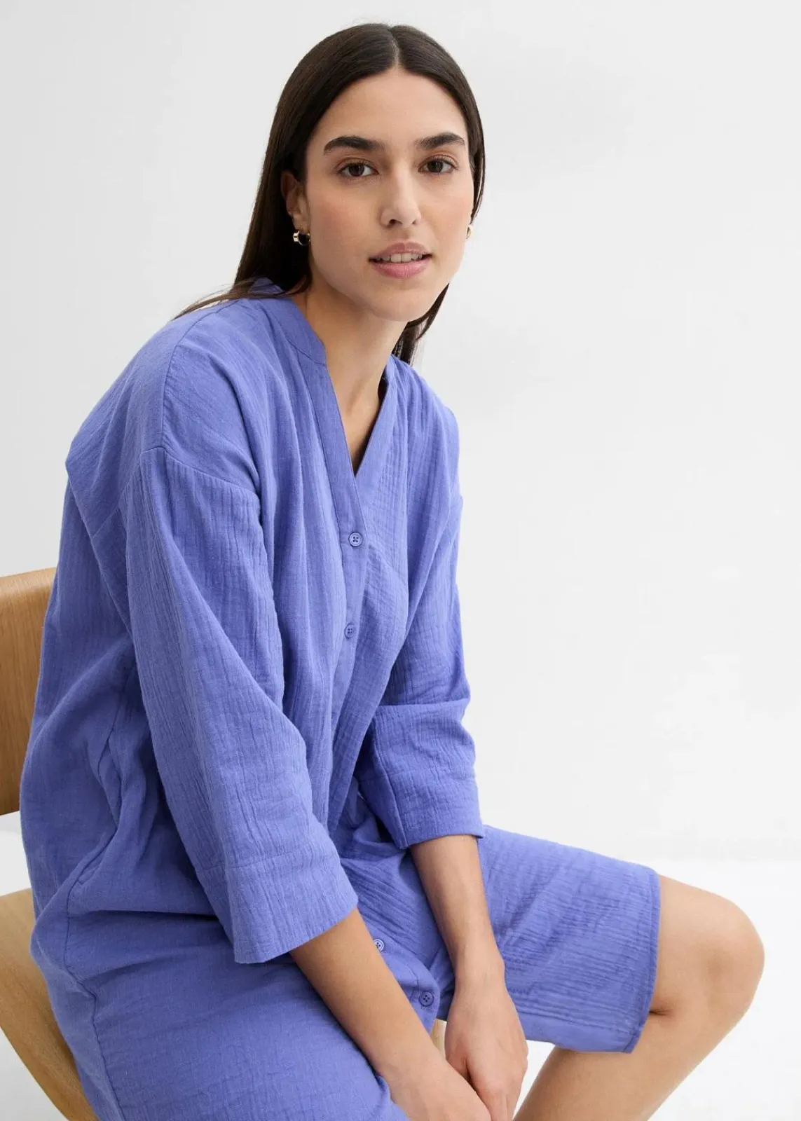 bonprix Kleider|Bekleidung·Pullover & Strickjacken^Blusenkleid aus Musselin lilablau