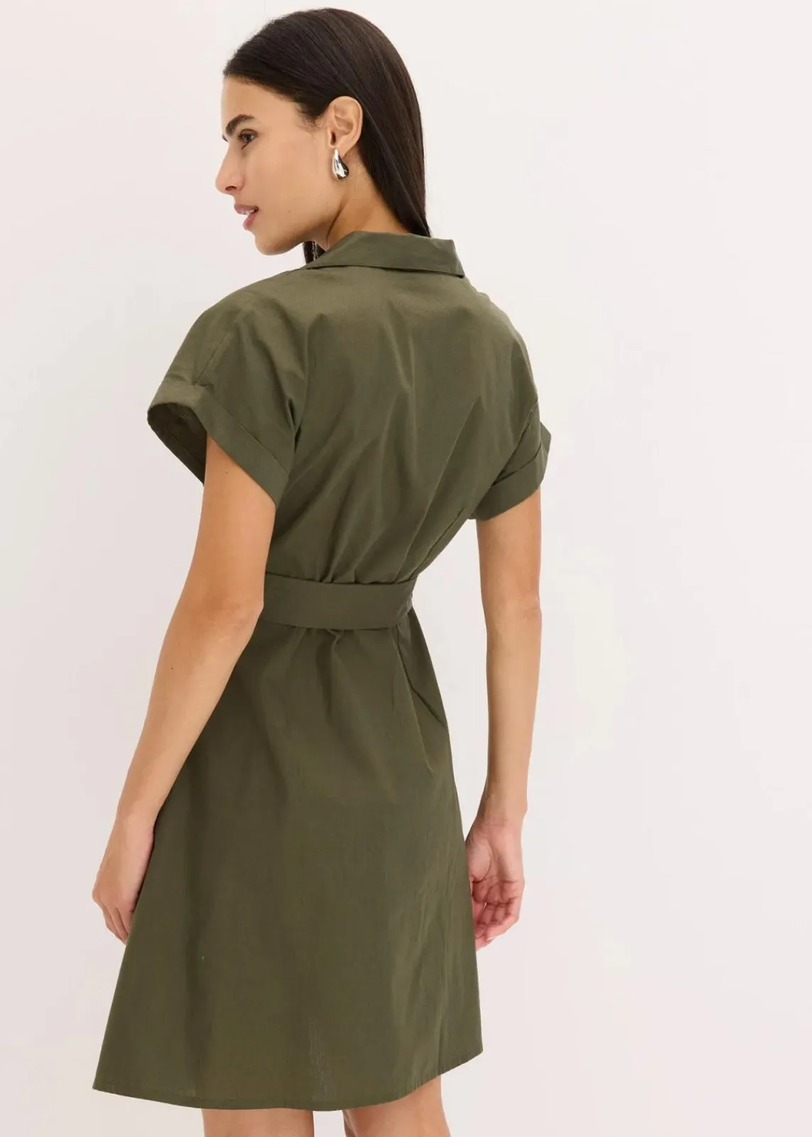 bonprix Kleider|Bekleidung·Pullover & Strickjacken^Blusenkleid aus reiner Baumwolle dunkeloliv